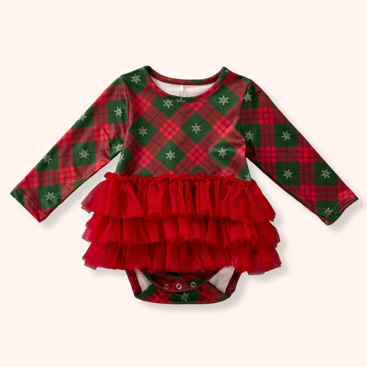 [PREORDER] Christmas Plaid Collection- Infant Girl Tulle Dress Romper